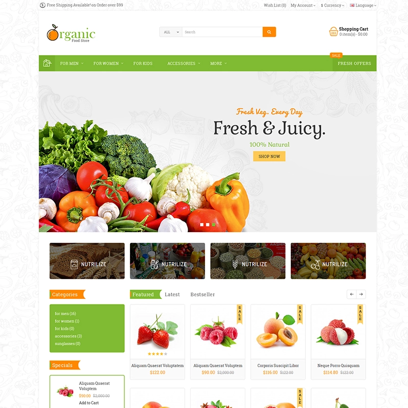 Opencart Organik Meyve Alışveriş Teması Modern